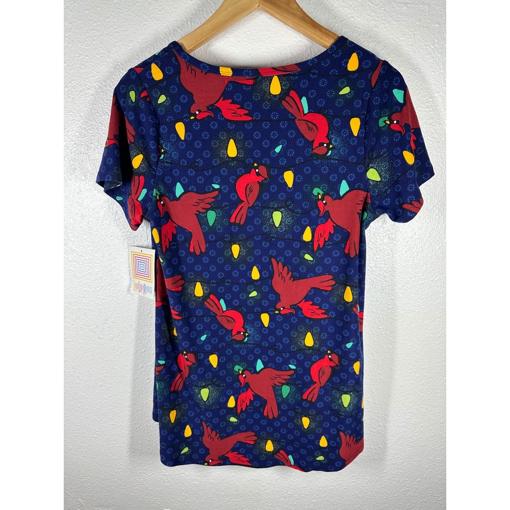 LuLaRoe T-Shirt Womens S Blue Cardinal Christmas Lights Classic T Holiday Bird - Picture 2 of 8